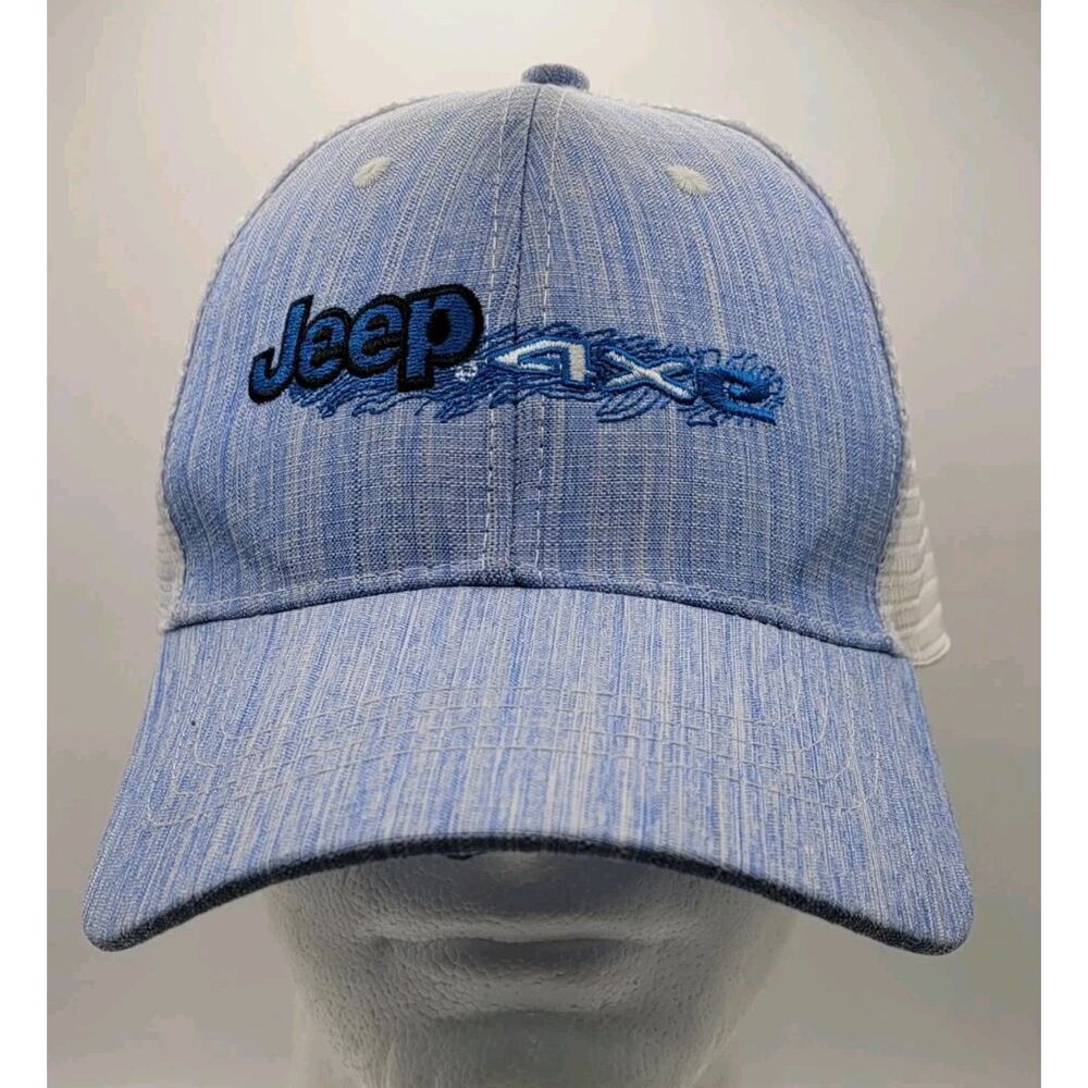 JEEP 4XE Embroidered Mesh Back Adjustable Trucker Style Hat Ball Cap Blue White
